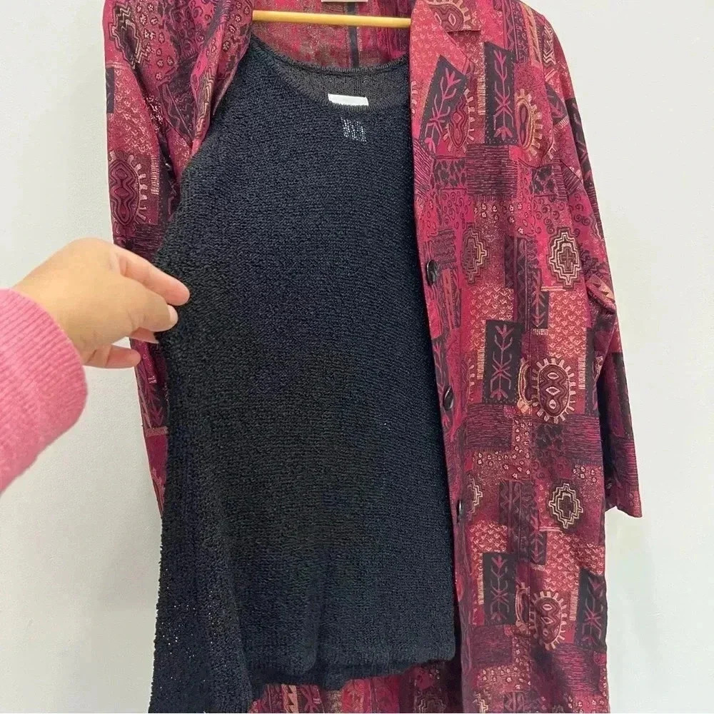Chico's Design Blazer Jacket Silk Rayon Long Art To Wear Long Metallic